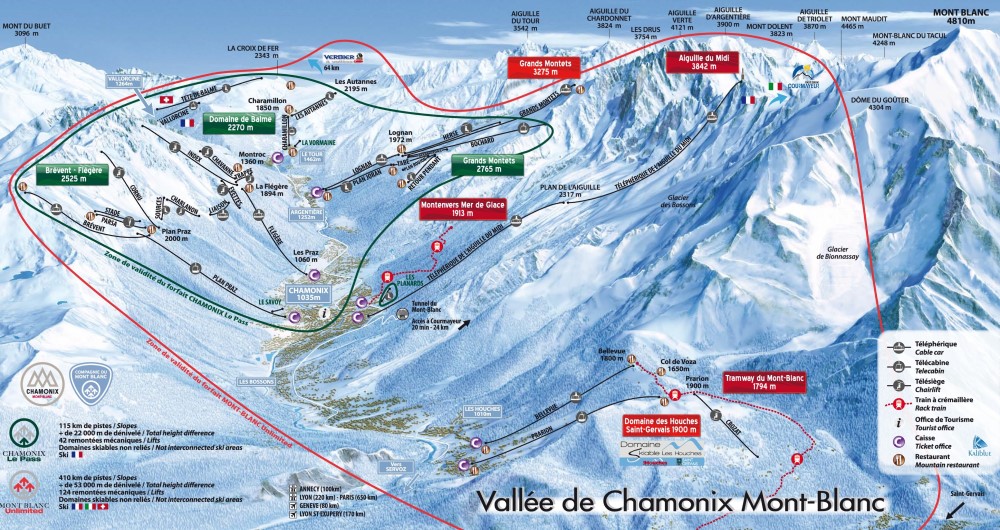 Wintersport in Chamonix op de Mont Blanc.